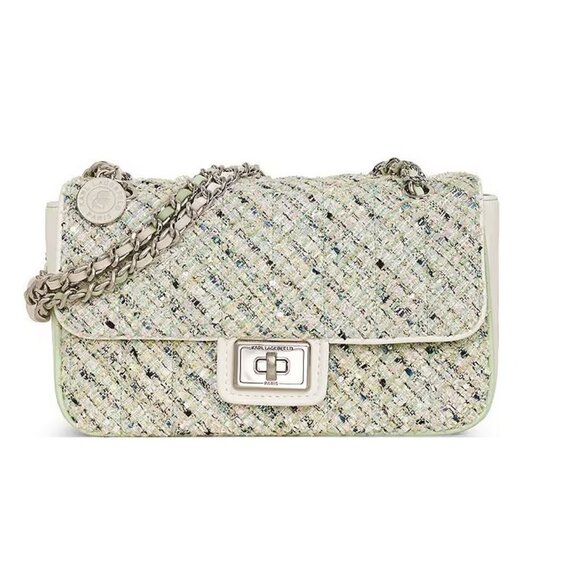Karl Lagerfeld Handbags - Karl Lagerfeld Paris Tweed Shoulder Bag in Mist Green